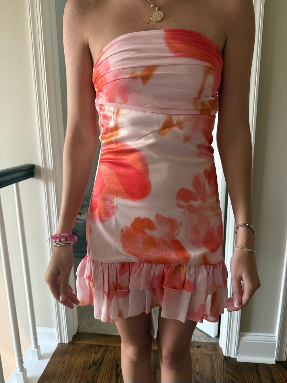 Peppermayo Manon Blushing Blossom Scarf Mini Dress - Pink & Coral Watercolor - Picture 4 of 5